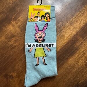 Bobs Burgers Socks - Blue with Pink and Green Design